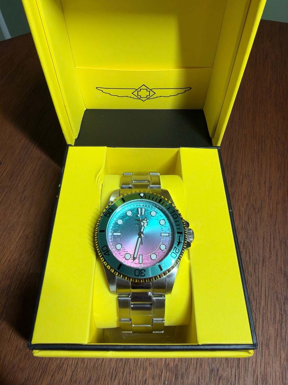 Invicta Pro Diver Kromatyk 43mm Steel Watch Pink Blue Dial New in Box